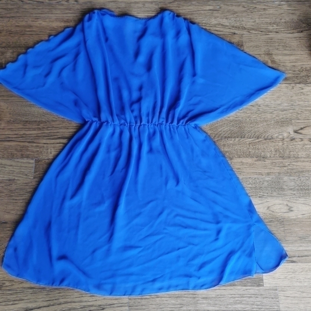 BISOU Bisou Pleated Sheer Blue Dress Swim Cover Large - Picture 3 of 7